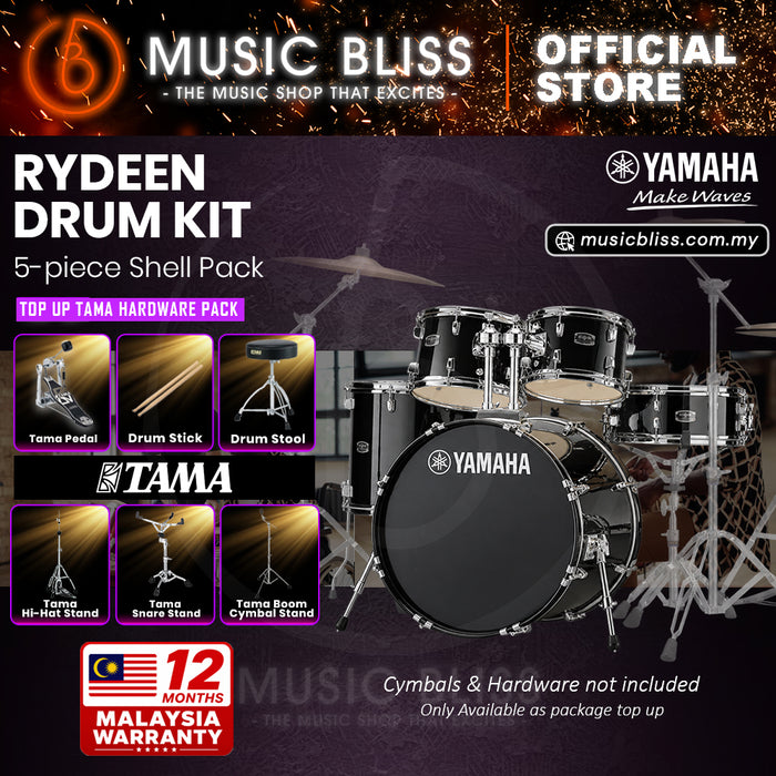 Yamaha Rydeen 5-Piece Acoustic Drum Kit – 22" Bass Drum – Shell Pack Only or Complete Package with Hardware & Cymbals - Black Glitter