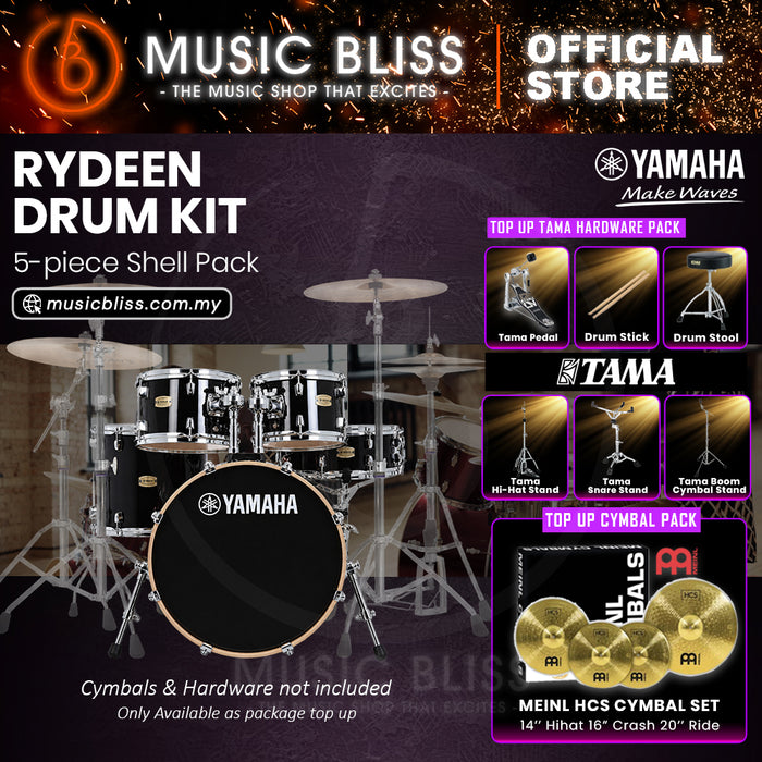 Yamaha Rydeen 5-Piece Acoustic Drum Kit – 22" Bass Drum – Shell Pack Only or Complete Package with Hardware & Cymbals - Black Glitter