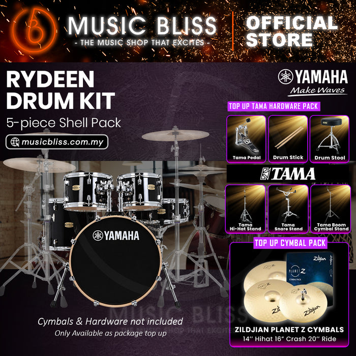 Yamaha Rydeen 5-Piece Acoustic Drum Kit – 22" Bass Drum – Shell Pack Only or Complete Package with Hardware & Cymbals - Black Glitter