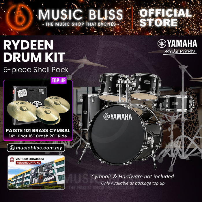 Yamaha Rydeen 5-Piece Acoustic Drum Kit – 22" Bass Drum – Shell Pack Only or Complete Package with Hardware & Cymbals - Black Glitter