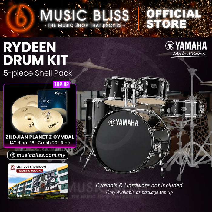 Yamaha Rydeen 5-Piece Acoustic Drum Kit – 22" Bass Drum – Shell Pack Only or Complete Package with Hardware & Cymbals - Black Glitter