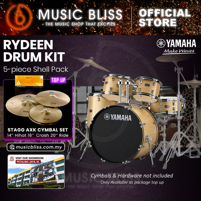 Yamaha Rydeen 5-Piece Acoustic Drum Kit – 22" Bass Drum – Shell Pack Only or Complete Package with Hardware & Cymbals - Champagne Glitter
