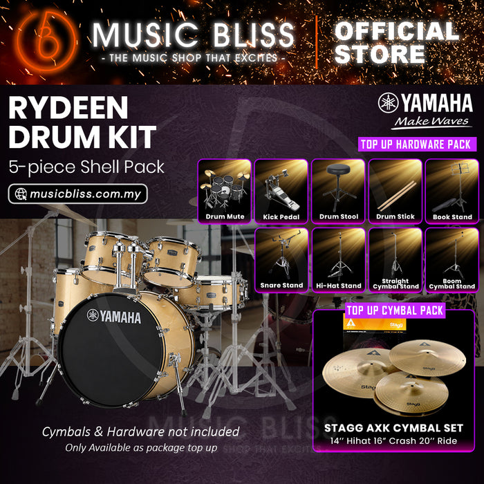 Yamaha Rydeen 5-Piece Acoustic Drum Kit – 22" Bass Drum – Shell Pack Only or Complete Package with Hardware & Cymbals - Champagne Glitter