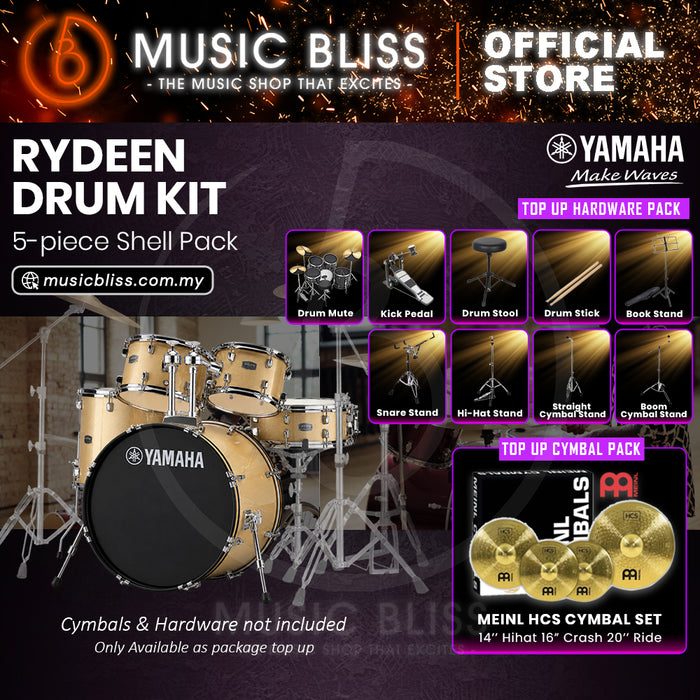 Yamaha Rydeen 5-Piece Acoustic Drum Kit – 22" Bass Drum – Shell Pack Only or Complete Package with Hardware & Cymbals - Champagne Glitter