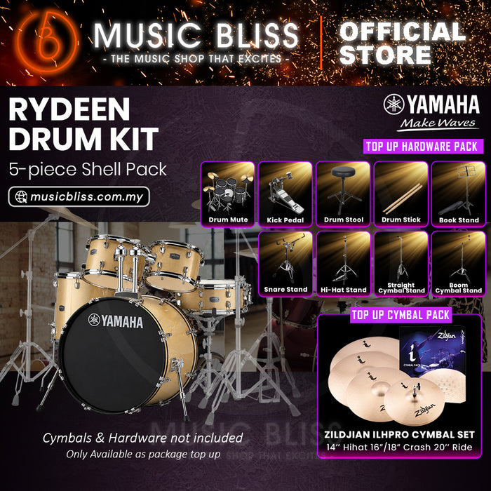Yamaha Rydeen 5-Piece Acoustic Drum Kit – 22" Bass Drum – Shell Pack Only or Complete Package with Hardware & Cymbals - Champagne Glitter