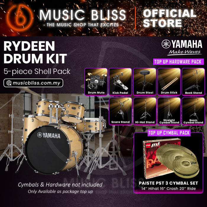 Yamaha Rydeen 5-Piece Acoustic Drum Kit – 22" Bass Drum – Shell Pack Only or Complete Package with Hardware & Cymbals - Champagne Glitter