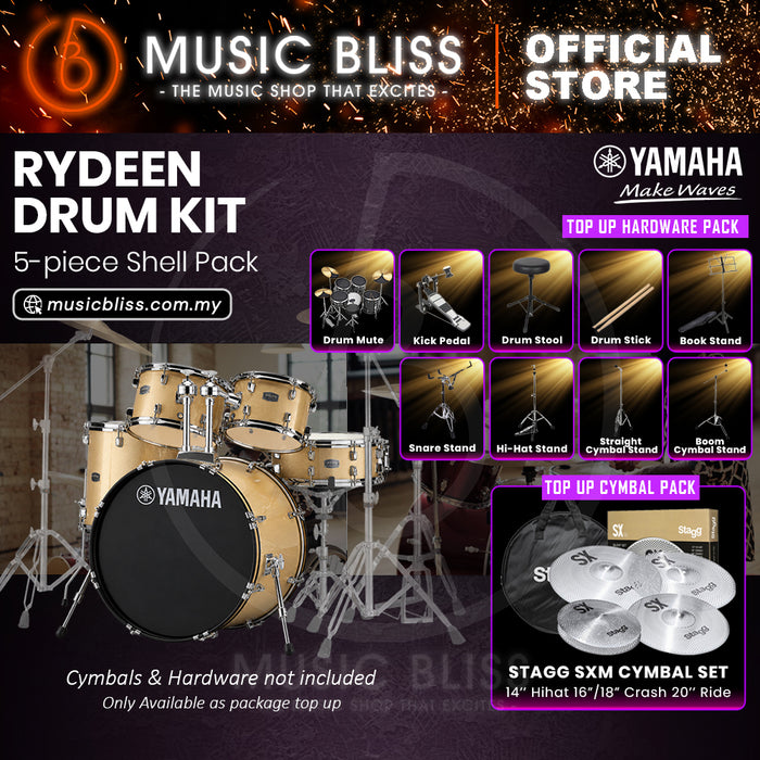 Yamaha Rydeen 5-Piece Acoustic Drum Kit – 22" Bass Drum – Shell Pack Only or Complete Package with Hardware & Cymbals - Champagne Glitter