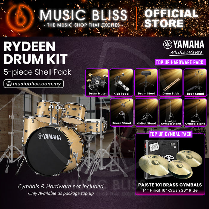 Yamaha Rydeen 5-Piece Acoustic Drum Kit – 22" Bass Drum – Shell Pack Only or Complete Package with Hardware & Cymbals - Champagne Glitter