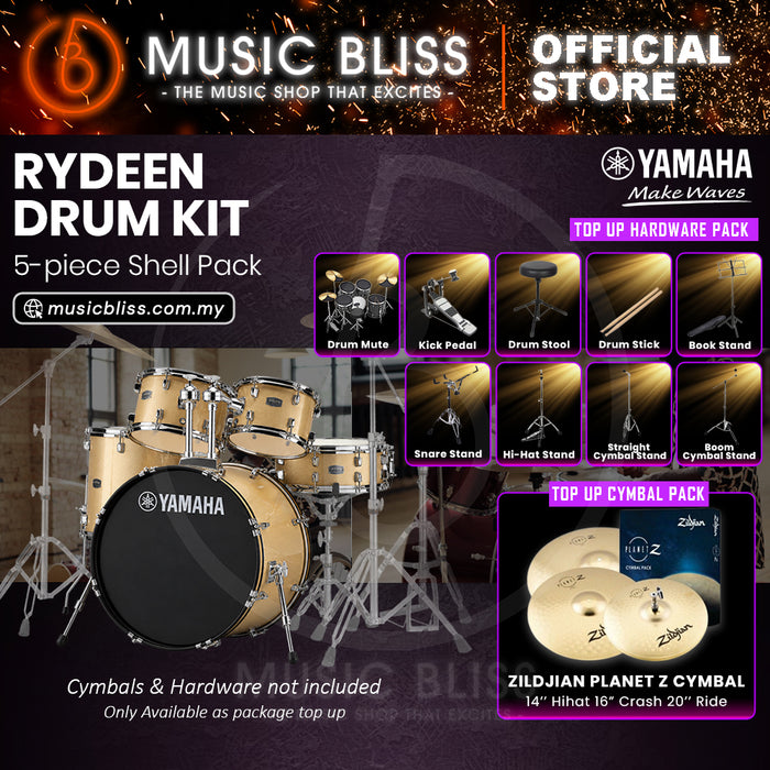 Yamaha Rydeen 5-Piece Acoustic Drum Kit – 22" Bass Drum – Shell Pack Only or Complete Package with Hardware & Cymbals - Champagne Glitter