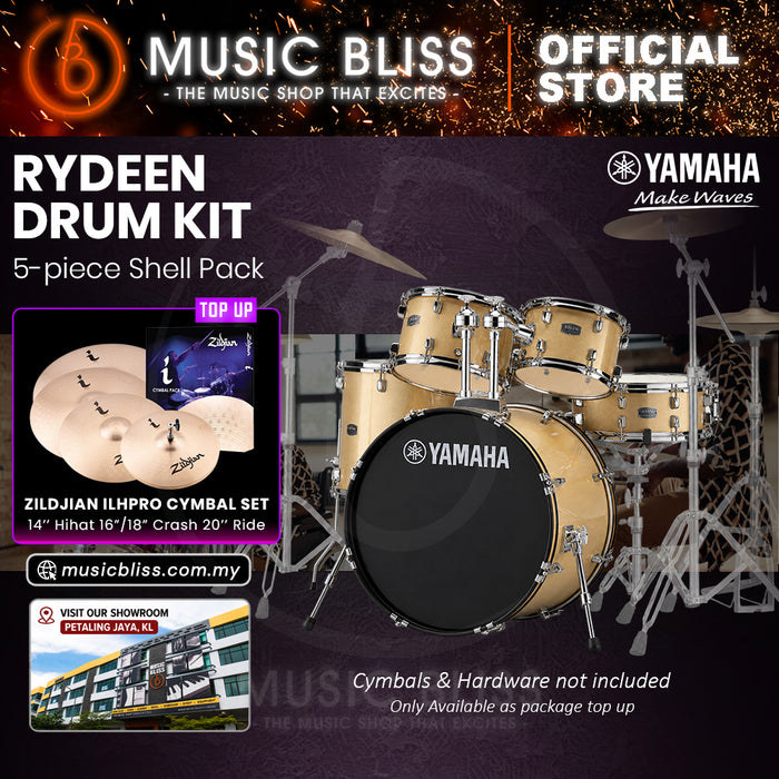Yamaha Rydeen 5-Piece Acoustic Drum Kit – 22" Bass Drum – Shell Pack Only or Complete Package with Hardware & Cymbals - Champagne Glitter