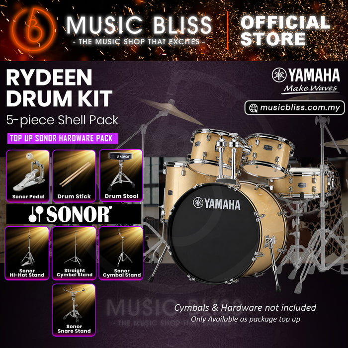 Yamaha Rydeen 5-Piece Acoustic Drum Kit – 22" Bass Drum – Shell Pack Only or Complete Package with Hardware & Cymbals - Champagne Glitter