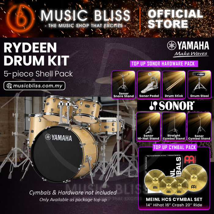 Yamaha Rydeen 5-Piece Acoustic Drum Kit – 22" Bass Drum – Shell Pack Only or Complete Package with Hardware & Cymbals - Champagne Glitter