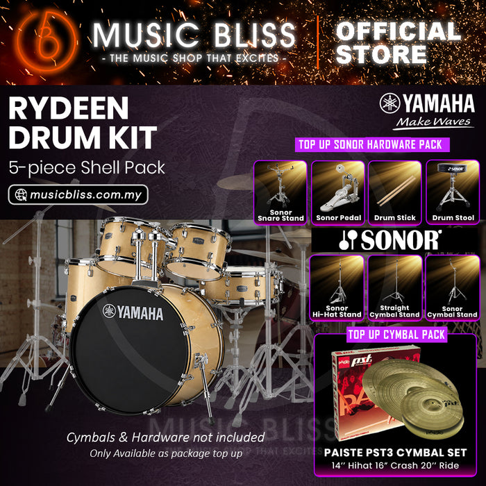 Yamaha Rydeen 5-Piece Acoustic Drum Kit – 22" Bass Drum – Shell Pack Only or Complete Package with Hardware & Cymbals - Champagne Glitter