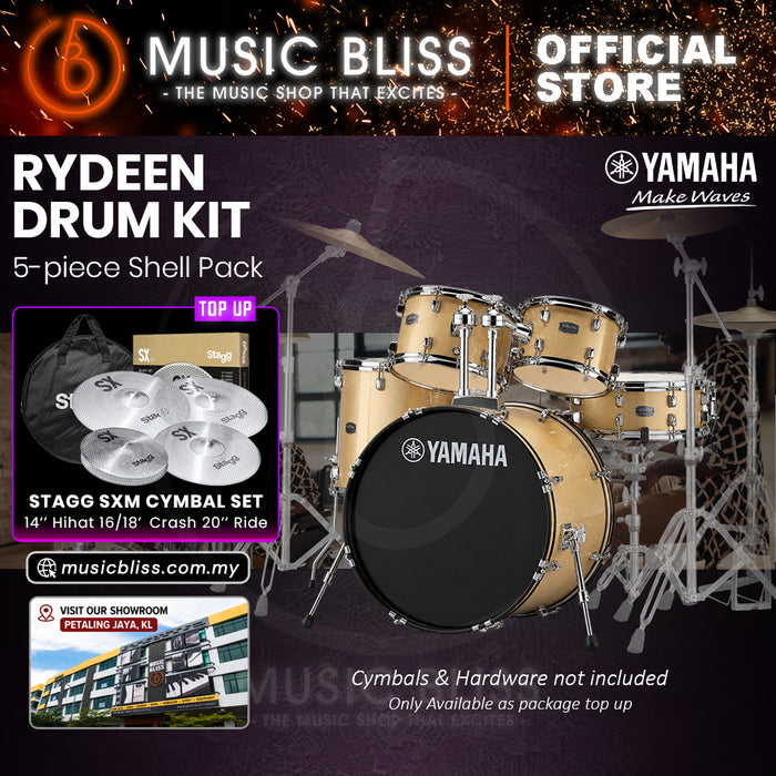 Yamaha Rydeen 5-Piece Acoustic Drum Kit – 22" Bass Drum – Shell Pack Only or Complete Package with Hardware & Cymbals - Champagne Glitter