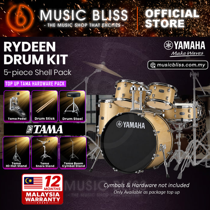 Yamaha Rydeen 5-Piece Acoustic Drum Kit – 22" Bass Drum – Shell Pack Only or Complete Package with Hardware & Cymbals - Champagne Glitter