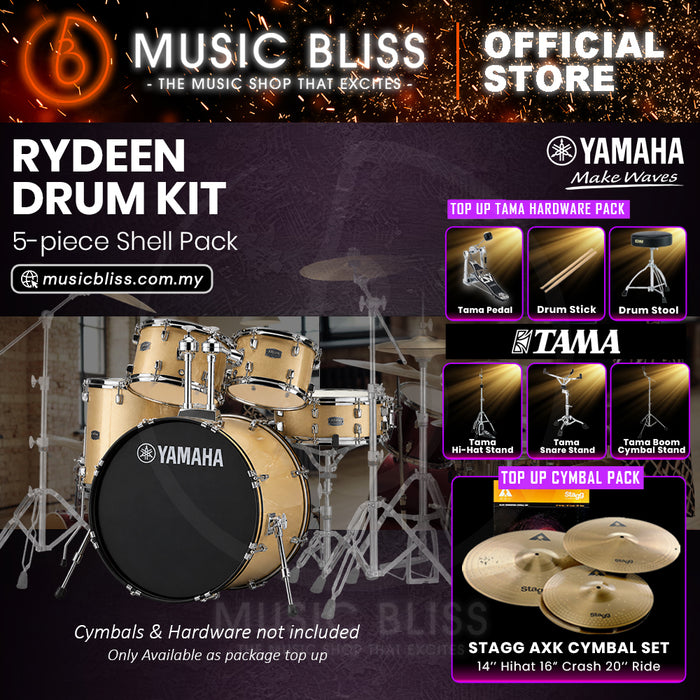 Yamaha Rydeen 5-Piece Acoustic Drum Kit – 22" Bass Drum – Shell Pack Only or Complete Package with Hardware & Cymbals - Champagne Glitter