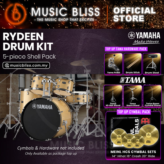 Yamaha Rydeen 5-Piece Acoustic Drum Kit – 22" Bass Drum – Shell Pack Only or Complete Package with Hardware & Cymbals - Champagne Glitter