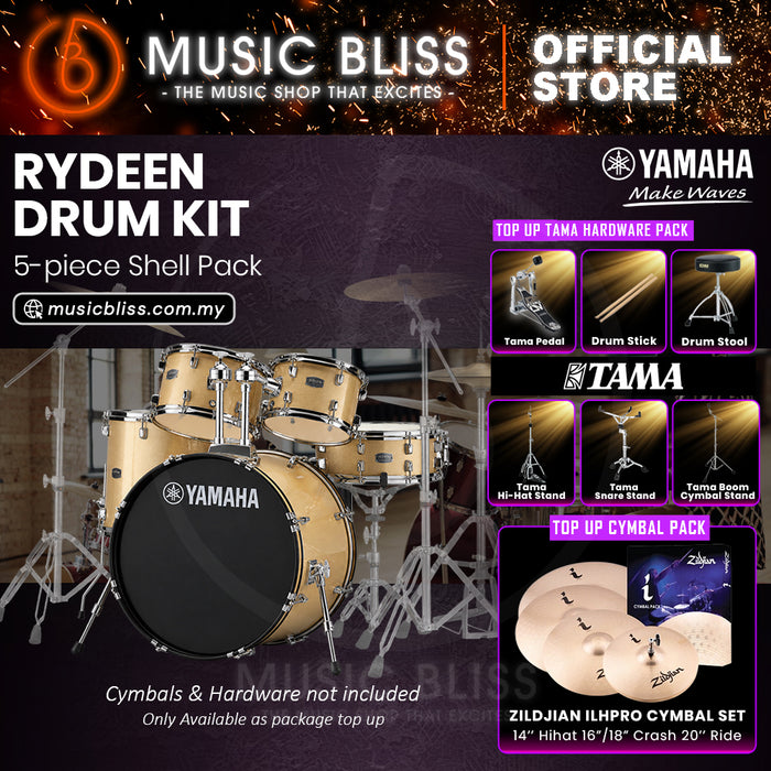 Yamaha Rydeen 5-Piece Acoustic Drum Kit – 22" Bass Drum – Shell Pack Only or Complete Package with Hardware & Cymbals - Champagne Glitter