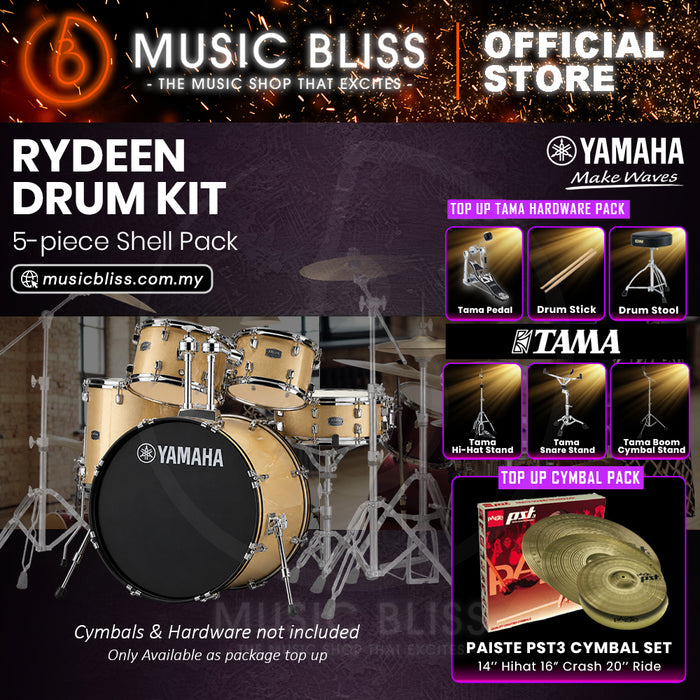 Yamaha Rydeen 5-Piece Acoustic Drum Kit – 22" Bass Drum – Shell Pack Only or Complete Package with Hardware & Cymbals - Champagne Glitter