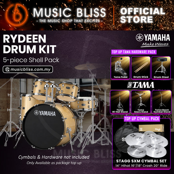 Yamaha Rydeen 5-Piece Acoustic Drum Kit – 22" Bass Drum – Shell Pack Only or Complete Package with Hardware & Cymbals - Champagne Glitter