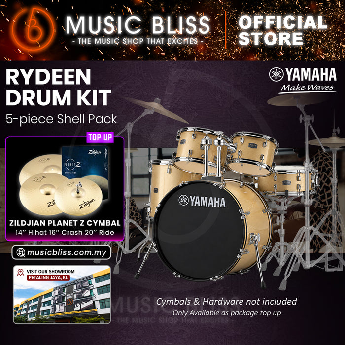 Yamaha Rydeen 5-Piece Acoustic Drum Kit – 22" Bass Drum – Shell Pack Only or Complete Package with Hardware & Cymbals - Champagne Glitter