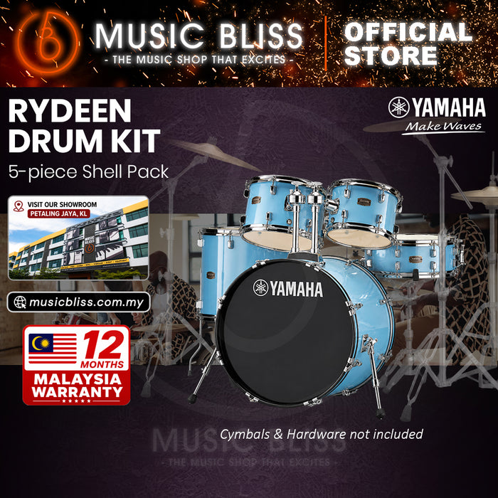 Yamaha Rydeen 5-Piece Acoustic Drum Kit – 22" Bass Drum – Shell Pack Only or Complete Package with Hardware & Cymbals - Gloss Pale Blue