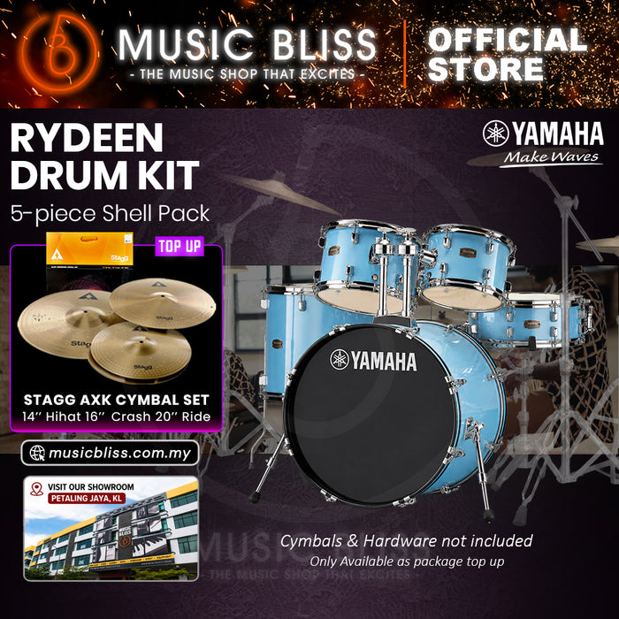 Yamaha Rydeen 5-Piece Acoustic Drum Kit – 22" Bass Drum – Shell Pack Only or Complete Package with Hardware & Cymbals - Gloss Pale Blue