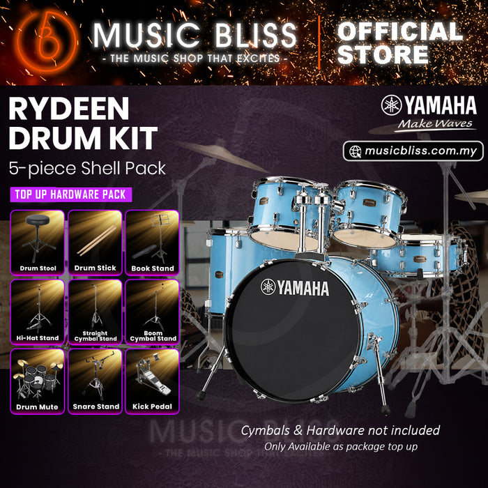 Yamaha Rydeen 5-Piece Acoustic Drum Kit – 22" Bass Drum – Shell Pack Only or Complete Package with Hardware & Cymbals - Gloss Pale Blue