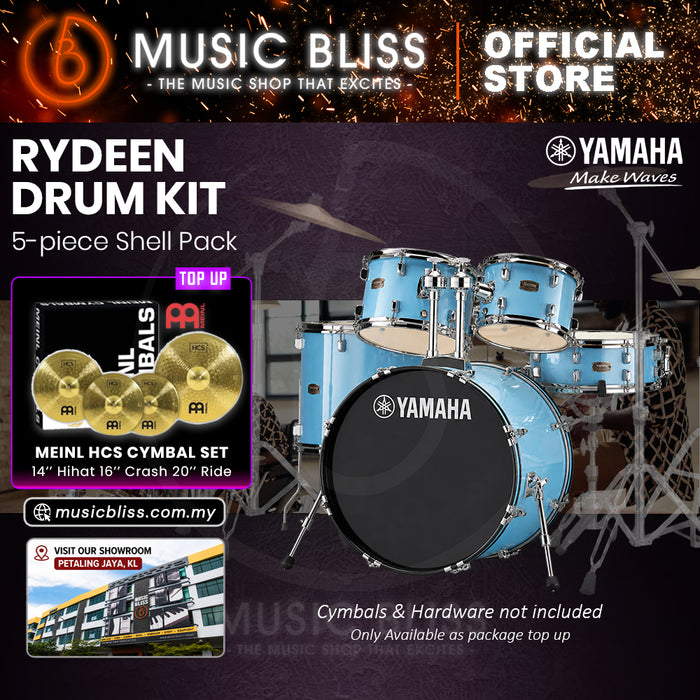 Yamaha Rydeen 5-Piece Acoustic Drum Kit – 22" Bass Drum – Shell Pack Only or Complete Package with Hardware & Cymbals - Gloss Pale Blue