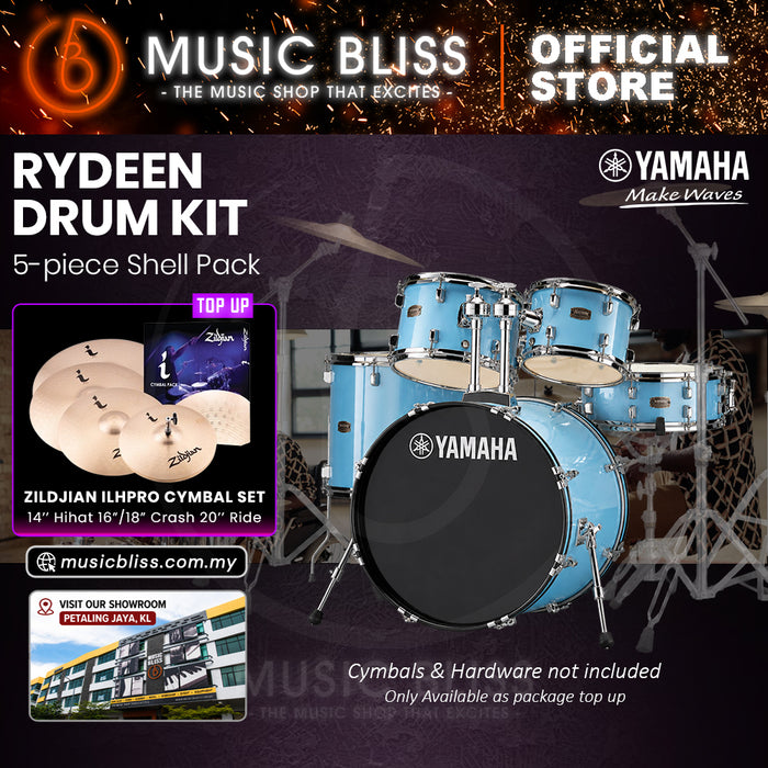 Yamaha Rydeen 5-Piece Acoustic Drum Kit – 22" Bass Drum – Shell Pack Only or Complete Package with Hardware & Cymbals - Gloss Pale Blue