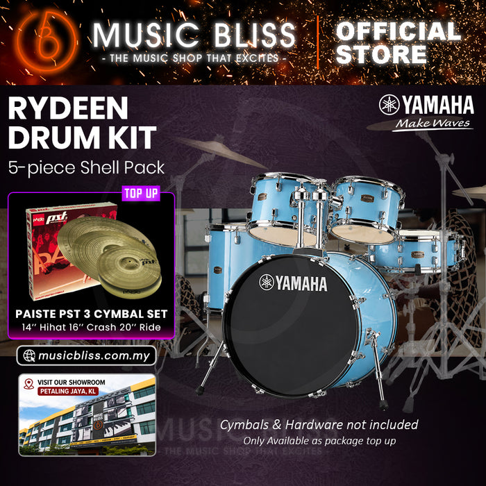 Yamaha Rydeen 5-Piece Acoustic Drum Kit – 22" Bass Drum – Shell Pack Only or Complete Package with Hardware & Cymbals - Gloss Pale Blue