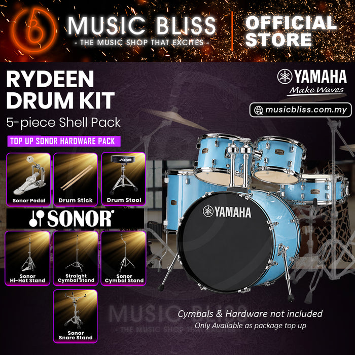 Yamaha Rydeen 5-Piece Acoustic Drum Kit – 22" Bass Drum – Shell Pack Only or Complete Package with Hardware & Cymbals - Gloss Pale Blue