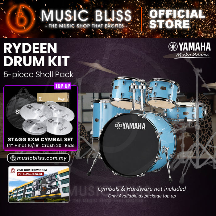 Yamaha Rydeen 5-Piece Acoustic Drum Kit – 22" Bass Drum – Shell Pack Only or Complete Package with Hardware & Cymbals - Gloss Pale Blue