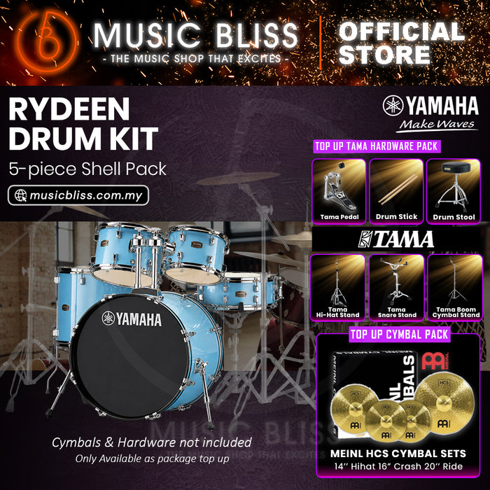 Yamaha Rydeen 5-Piece Acoustic Drum Kit – 22" Bass Drum – Shell Pack Only or Complete Package with Hardware & Cymbals - Gloss Pale Blue