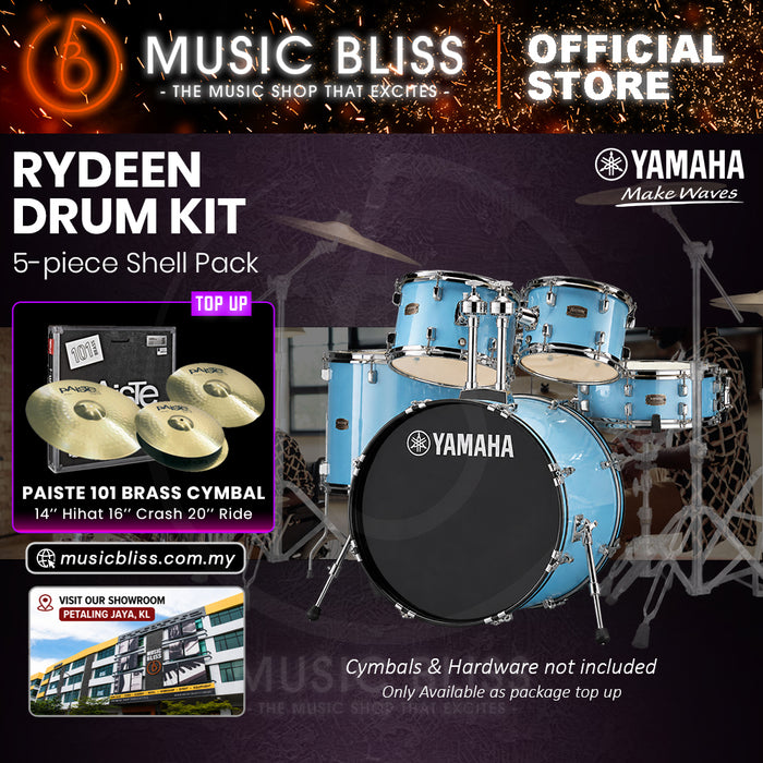 Yamaha Rydeen 5-Piece Acoustic Drum Kit – 22" Bass Drum – Shell Pack Only or Complete Package with Hardware & Cymbals - Gloss Pale Blue