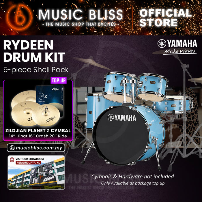 Yamaha Rydeen 5-Piece Acoustic Drum Kit – 22" Bass Drum – Shell Pack Only or Complete Package with Hardware & Cymbals - Gloss Pale Blue