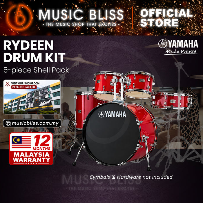 Yamaha Rydeen 5-Piece Acoustic Drum Kit – 22" Bass Drum – Shell Pack Only or Complete Package with Hardware & Cymbals - Hot Red