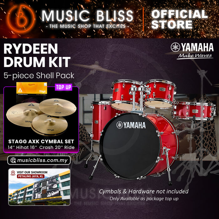 Yamaha Rydeen 5-Piece Acoustic Drum Kit – 22" Bass Drum – Shell Pack Only or Complete Package with Hardware & Cymbals - Hot Red