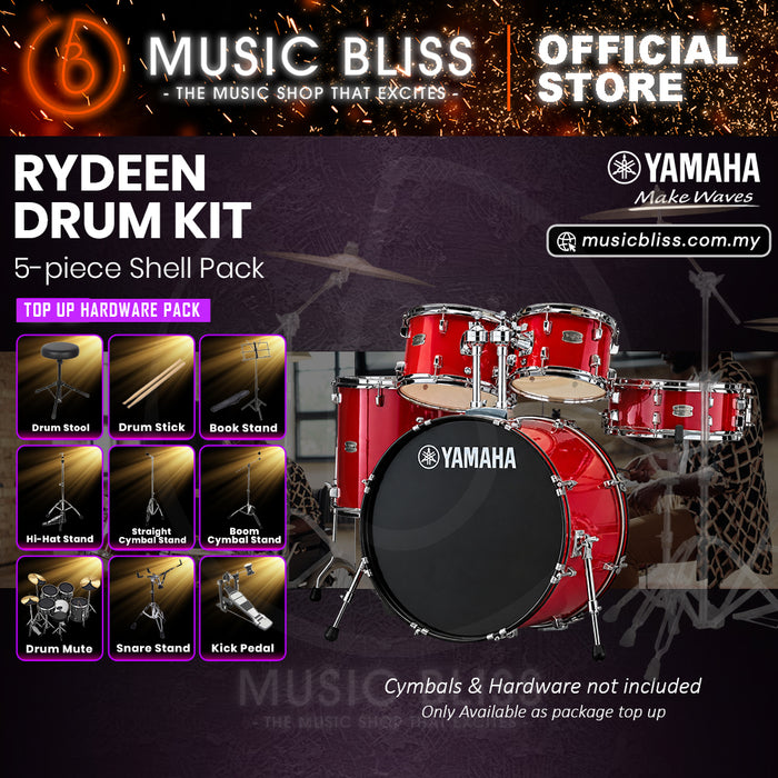 Yamaha Rydeen 5-Piece Acoustic Drum Kit – 22" Bass Drum – Shell Pack Only or Complete Package with Hardware & Cymbals - Hot Red