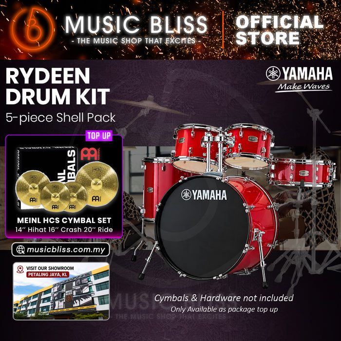Yamaha Rydeen 5-Piece Acoustic Drum Kit – 22" Bass Drum – Shell Pack Only or Complete Package with Hardware & Cymbals - Hot Red