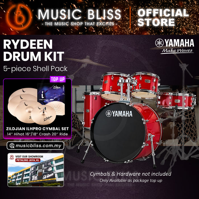 Yamaha Rydeen 5-Piece Acoustic Drum Kit – 22" Bass Drum – Shell Pack Only or Complete Package with Hardware & Cymbals - Hot Red
