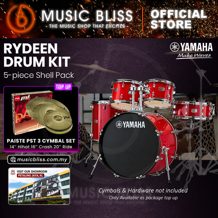 Yamaha Rydeen 5-Piece Acoustic Drum Kit – 22" Bass Drum – Shell Pack Only or Complete Package with Hardware & Cymbals - Hot Red