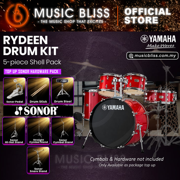 Yamaha Rydeen 5-Piece Acoustic Drum Kit – 22" Bass Drum – Shell Pack Only or Complete Package with Hardware & Cymbals - Hot Red