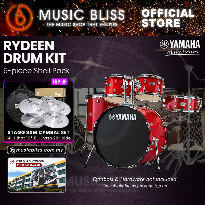 Yamaha Rydeen 5-Piece Acoustic Drum Kit – 22" Bass Drum – Shell Pack Only or Complete Package with Hardware & Cymbals - Hot Red