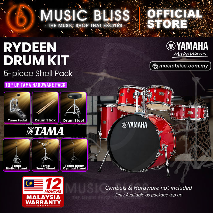 Yamaha Rydeen 5-Piece Acoustic Drum Kit – 22" Bass Drum – Shell Pack Only or Complete Package with Hardware & Cymbals - Hot Red