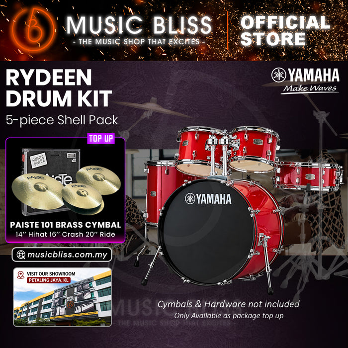 Yamaha Rydeen 5-Piece Acoustic Drum Kit – 22" Bass Drum – Shell Pack Only or Complete Package with Hardware & Cymbals - Hot Red