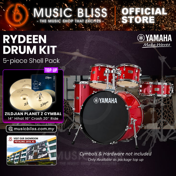 Yamaha Rydeen 5-Piece Acoustic Drum Kit – 22" Bass Drum – Shell Pack Only or Complete Package with Hardware & Cymbals - Hot Red