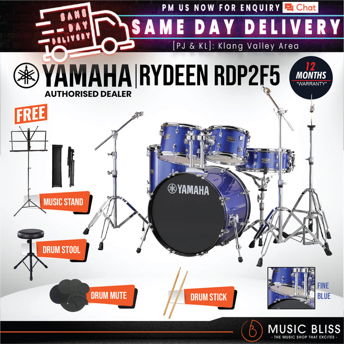 Yamaha Rydeen 5-Piece Drum Set without CYMBAL Set - 22" Kick - Fine Blue - Music Bliss Malaysia
