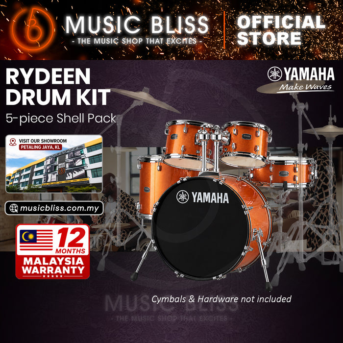Yamaha Rydeen 5-Piece Acoustic Drum Kit – 22" Bass Drum – Shell Pack Only or Complete Package with Hardware & Cymbals - Orange Glitter
