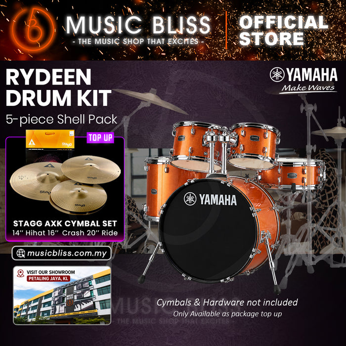 Yamaha Rydeen 5-Piece Acoustic Drum Kit – 22" Bass Drum – Shell Pack Only or Complete Package with Hardware & Cymbals - Orange Glitter